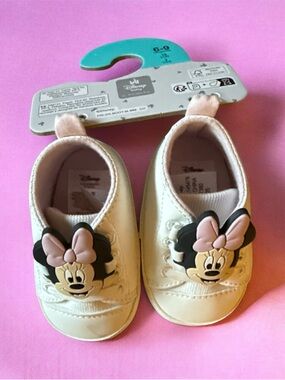 Disney Cream Baby Minnie Mouse Slip-On Shoes with Pink Bow